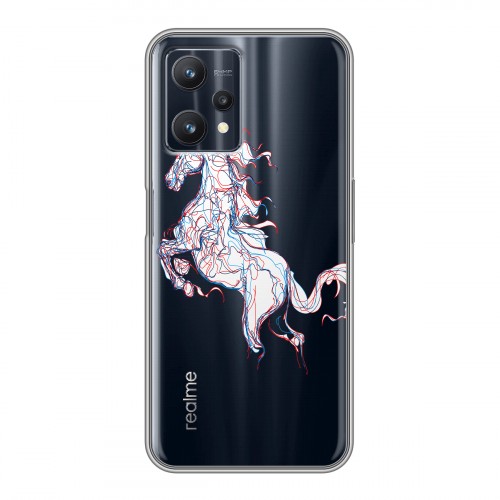 Полупрозрачный дизайнерский силиконовый чехол для Realme 9 Pro Прозрачные лошади и единороги 
