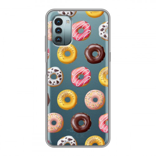 Полупрозрачный дизайнерский пластиковый чехол для Nokia G11 Прозрачные пончики