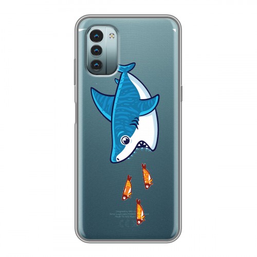 Полупрозрачный дизайнерский пластиковый чехол для Nokia G11 Прозрачные акулы