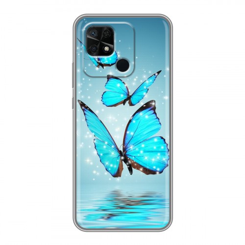 Дизайнерский силиконовый чехол для Xiaomi Redmi 10C Бабочки голубые