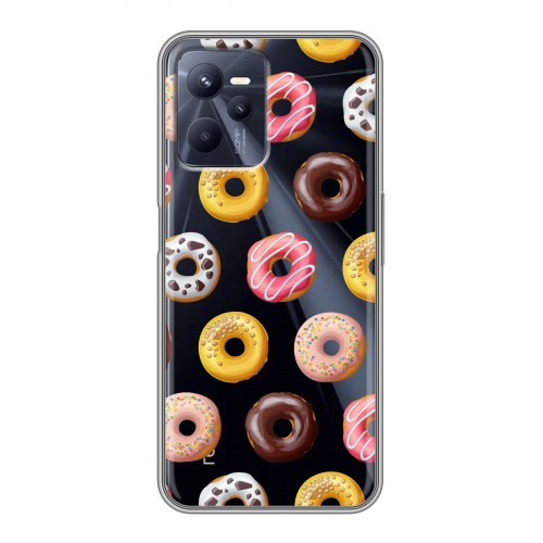 Полупрозрачный дизайнерский пластиковый чехол для Realme C35 Прозрачные пончики