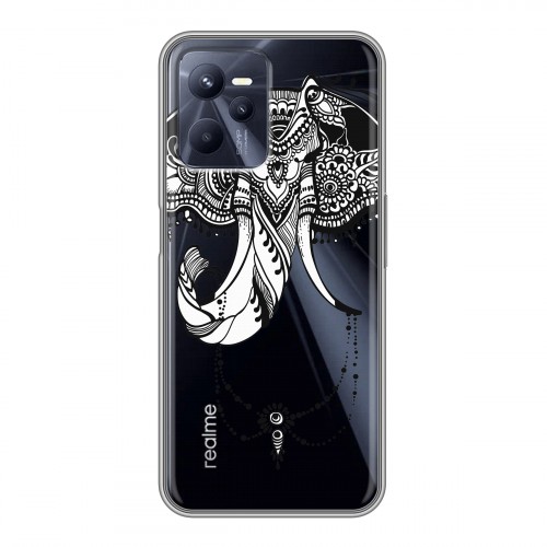Полупрозрачный дизайнерский силиконовый с усиленными углами чехол для Realme C35 Ацтекский арт