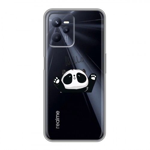 Полупрозрачный дизайнерский силиконовый с усиленными углами чехол для Realme C35 Прозрачные панды - смайлики