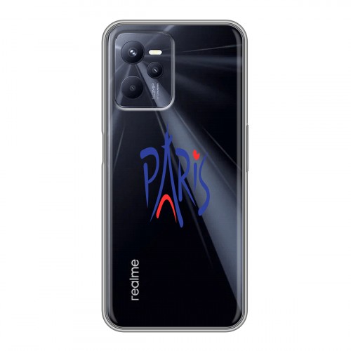 Полупрозрачный дизайнерский силиконовый с усиленными углами чехол для Realme C35 Прозрачные париж
