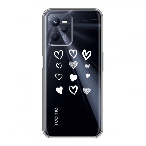 Полупрозрачный дизайнерский силиконовый с усиленными углами чехол для Realme C35 Прозрачные сердечки