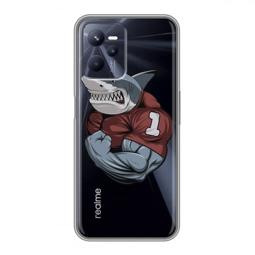 Полупрозрачный дизайнерский силиконовый с усиленными углами чехол для Realme C35 Прозрачные акулы