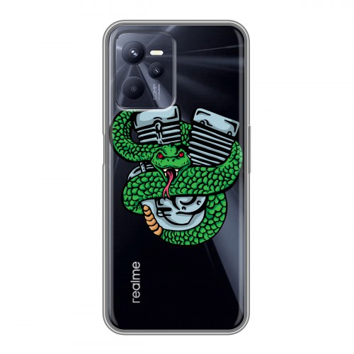 Полупрозрачный дизайнерский силиконовый с усиленными углами чехол для Realme C35 Прозрачные змеи
