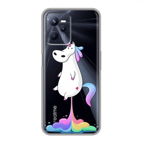 Полупрозрачный дизайнерский пластиковый чехол для Realme C35 Прозрачные лошади и единороги 