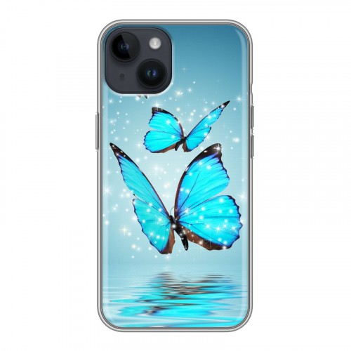 Дизайнерский пластиковый чехол для Iphone 14 Бабочки голубые