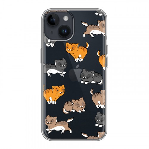 Полупрозрачный дизайнерский пластиковый чехол для Iphone 14 Прозрачные котята