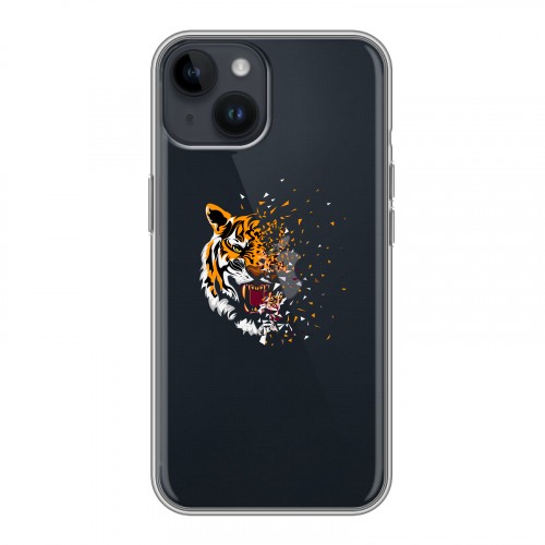 Полупрозрачный дизайнерский пластиковый чехол для Iphone 14 Прозрачные тигры