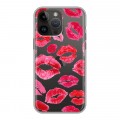 Полупрозрачный дизайнерский пластиковый чехол для Iphone 14 Pro Max Прозрачные поцелуи