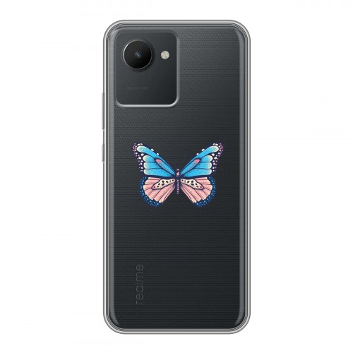 Полупрозрачный дизайнерский пластиковый чехол для Realme C30 прозрачные Бабочки 