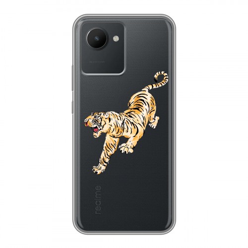 Полупрозрачный дизайнерский пластиковый чехол для Realme C30 Прозрачный тигр