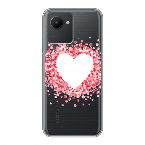 Полупрозрачный дизайнерский пластиковый чехол для Realme C30 Прозрачные сердечки