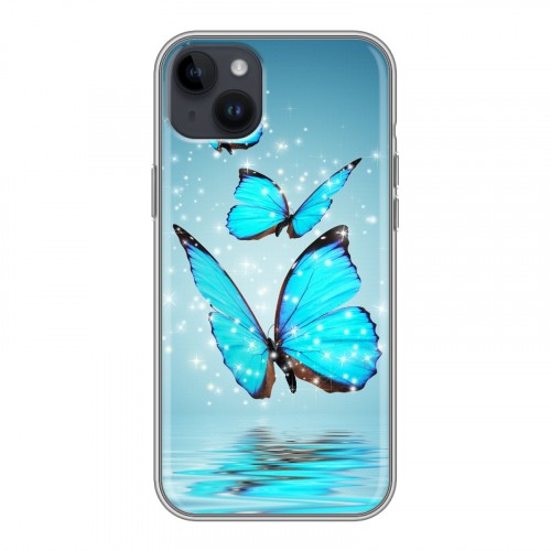 Дизайнерский пластиковый чехол для Iphone 14 Plus Бабочки голубые