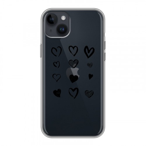 Полупрозрачный дизайнерский пластиковый чехол для Iphone 14 Plus Прозрачные сердечки