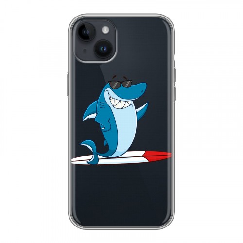 Полупрозрачный дизайнерский пластиковый чехол для Iphone 14 Plus Прозрачные акулы
