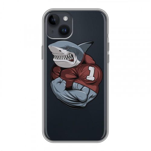 Полупрозрачный дизайнерский пластиковый чехол для Iphone 14 Plus Прозрачные акулы