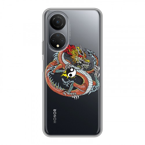 Полупрозрачный дизайнерский пластиковый чехол для Huawei Honor X7 Прозрачные Драконы