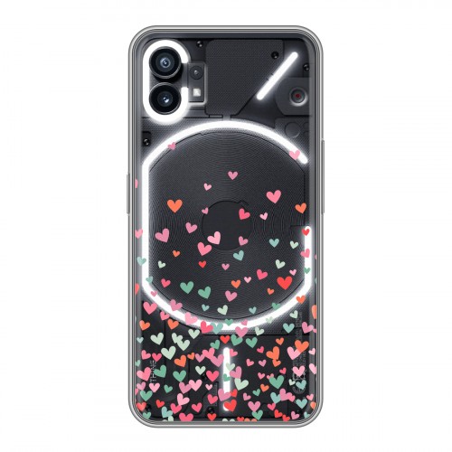 Полупрозрачный дизайнерский пластиковый чехол для Nothing Phone (1) Прозрачные сердечки