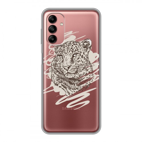 Дизайнерский силиконовый чехол для Samsung Galaxy A04s Прозрачные леопарды
