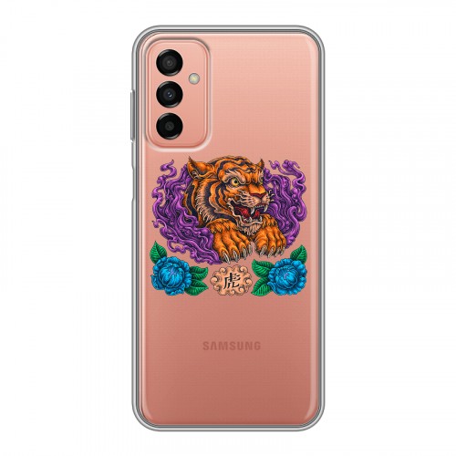 Полупрозрачный дизайнерский силиконовый чехол для Samsung Galaxy M23 5G Прозрачный тигр