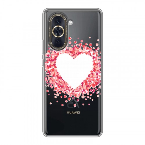 Полупрозрачный дизайнерский силиконовый с усиленными углами чехол для Huawei Nova 10 Прозрачные сердечки