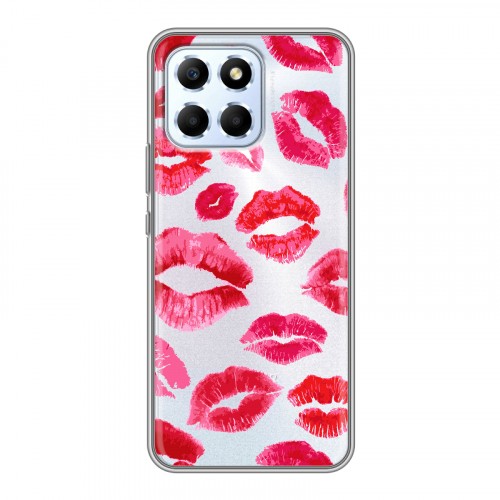 Полупрозрачный дизайнерский пластиковый чехол для Huawei Honor X6 Прозрачные поцелуи