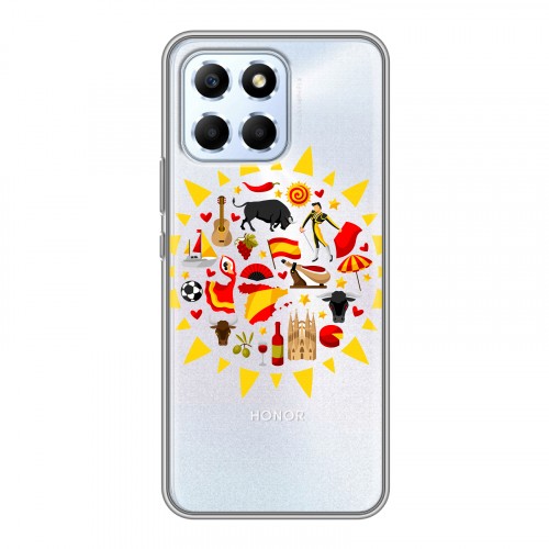 Полупрозрачный дизайнерский силиконовый с усиленными углами чехол для Huawei Honor X6 флаг Испании