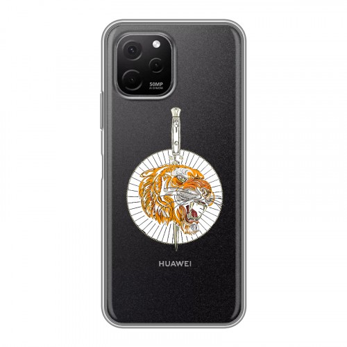 Полупрозрачный дизайнерский силиконовый чехол для Huawei Nova Y61 Прозрачный тигр