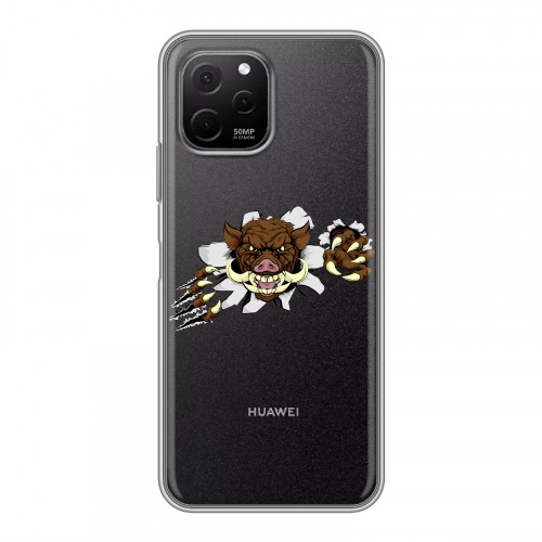 Полупрозрачный дизайнерский силиконовый с усиленными углами чехол для Huawei Nova Y61 Прозрачные свинки