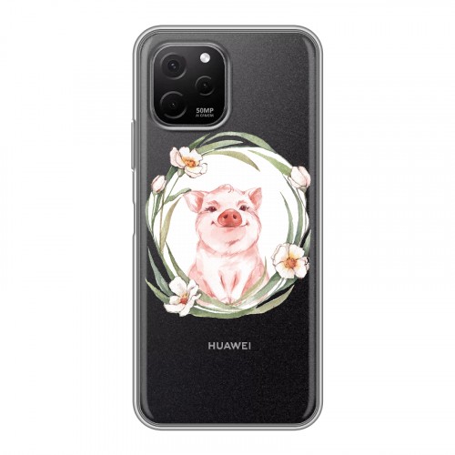 Полупрозрачный дизайнерский силиконовый чехол для Huawei Nova Y61 Прозрачные свинки