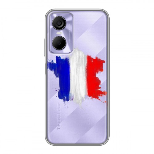 Полупрозрачный дизайнерский силиконовый с усиленными углами чехол для Tecno Pop 6 Pro Флаг Франции