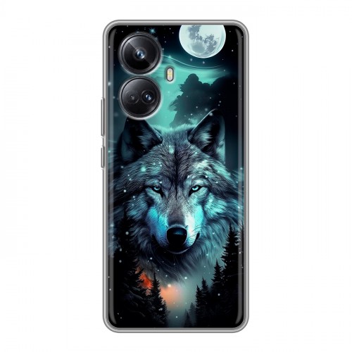 Дизайнерский силиконовый с усиленными углами чехол для Realme 10 Pro Plus Волк и луна