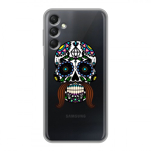 Полупрозрачный дизайнерский силиконовый с усиленными углами чехол для Samsung Galaxy A24 4G Прозрачные веселые черепа