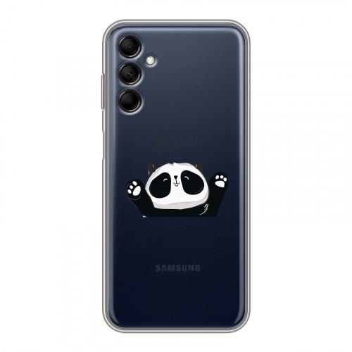 Полупрозрачный дизайнерский силиконовый с усиленными углами чехол для Samsung Galaxy M14 5G Прозрачные панды - смайлики