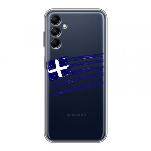Полупрозрачный дизайнерский силиконовый с усиленными углами чехол для Samsung Galaxy M14 5G флаг греции