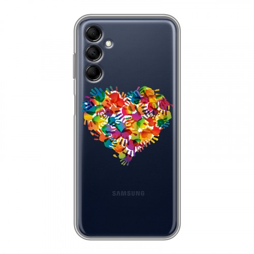 Полупрозрачный дизайнерский пластиковый чехол для Samsung Galaxy M14 5G Прозрачные сердечки