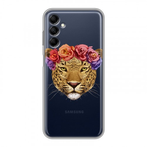 Полупрозрачный дизайнерский пластиковый чехол для Samsung Galaxy M14 5G Прозрачные леопарды