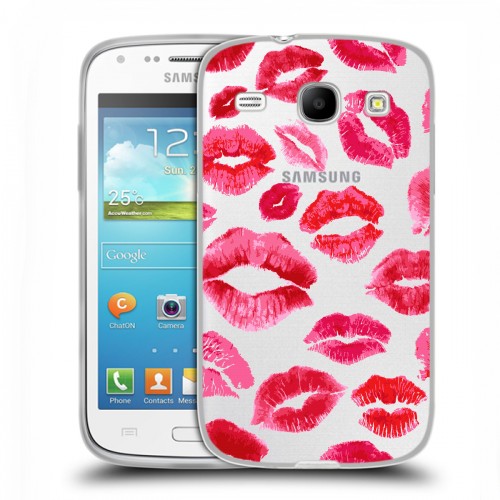 Полупрозрачный дизайнерский силиконовый чехол для Samsung Galaxy Core Прозрачные поцелуи