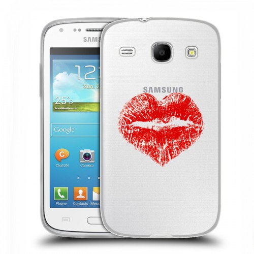 Полупрозрачный дизайнерский пластиковый чехол для Samsung Galaxy Core Прозрачные поцелуи