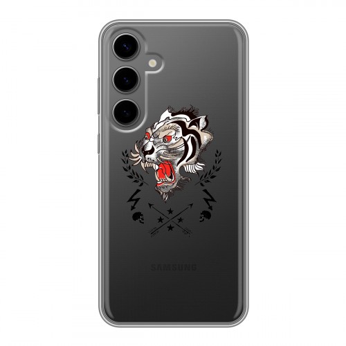 Полупрозрачный дизайнерский силиконовый чехол для Samsung Galaxy S24 Plus Прозрачный тигр