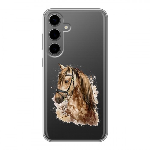Полупрозрачный дизайнерский пластиковый чехол для Samsung Galaxy S24 Plus Прозрачные лошади и единороги 