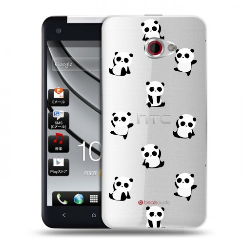 Полупрозрачный дизайнерский пластиковый чехол для HTC Butterfly S Прозрачные панды 