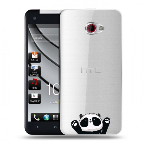 Полупрозрачный дизайнерский пластиковый чехол для HTC Butterfly S Прозрачные панды - смайлики