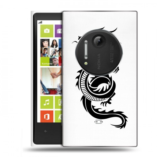 Полупрозрачный дизайнерский пластиковый чехол для Nokia Lumia 1020 Прозрачные Драконы