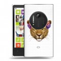 Полупрозрачный дизайнерский пластиковый чехол для Nokia Lumia 1020 Прозрачные леопарды