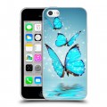 Дизайнерский пластиковый чехол для Iphone 5c Бабочки голубые