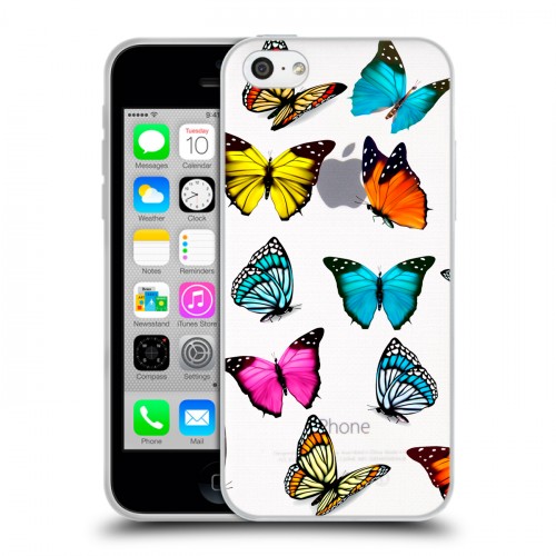 Полупрозрачный дизайнерский пластиковый чехол для Iphone 5c прозрачные Бабочки 